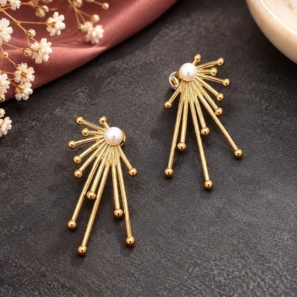 Pearl Top Firework Fan Earrings