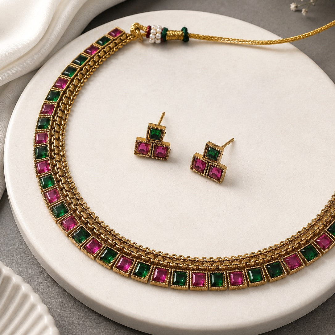 Square Stone Link Necklace