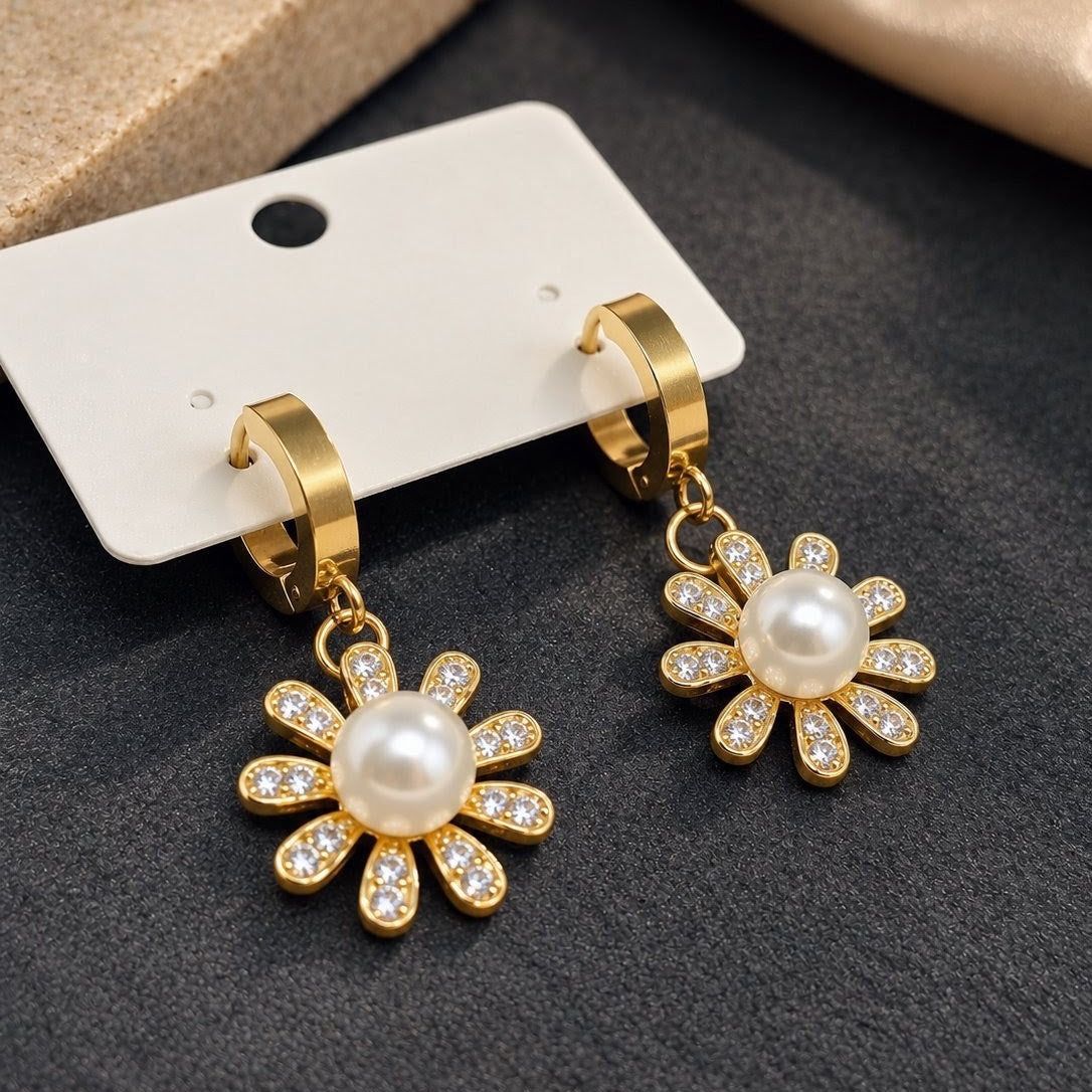 Pearl Centre Daisy Huggies Drop Earrings