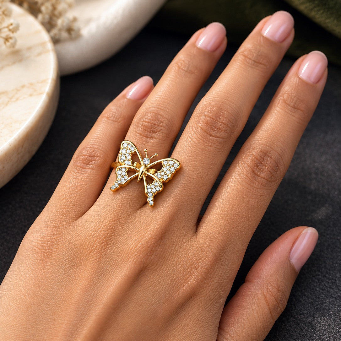 Pavé Wing Butterfly Adjustable Ring