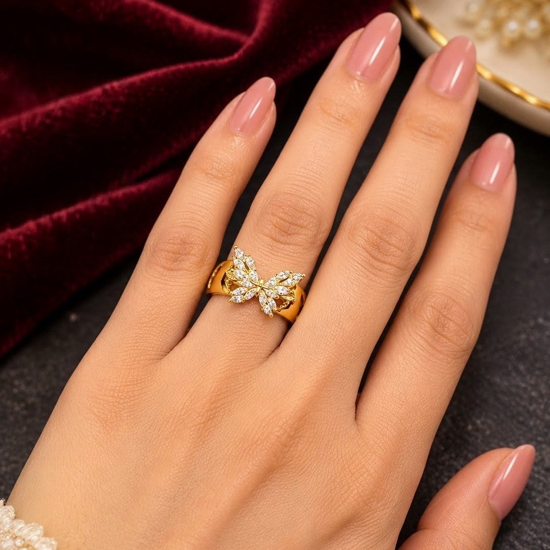 Marquise CZ Butterfly Wide Band Ring