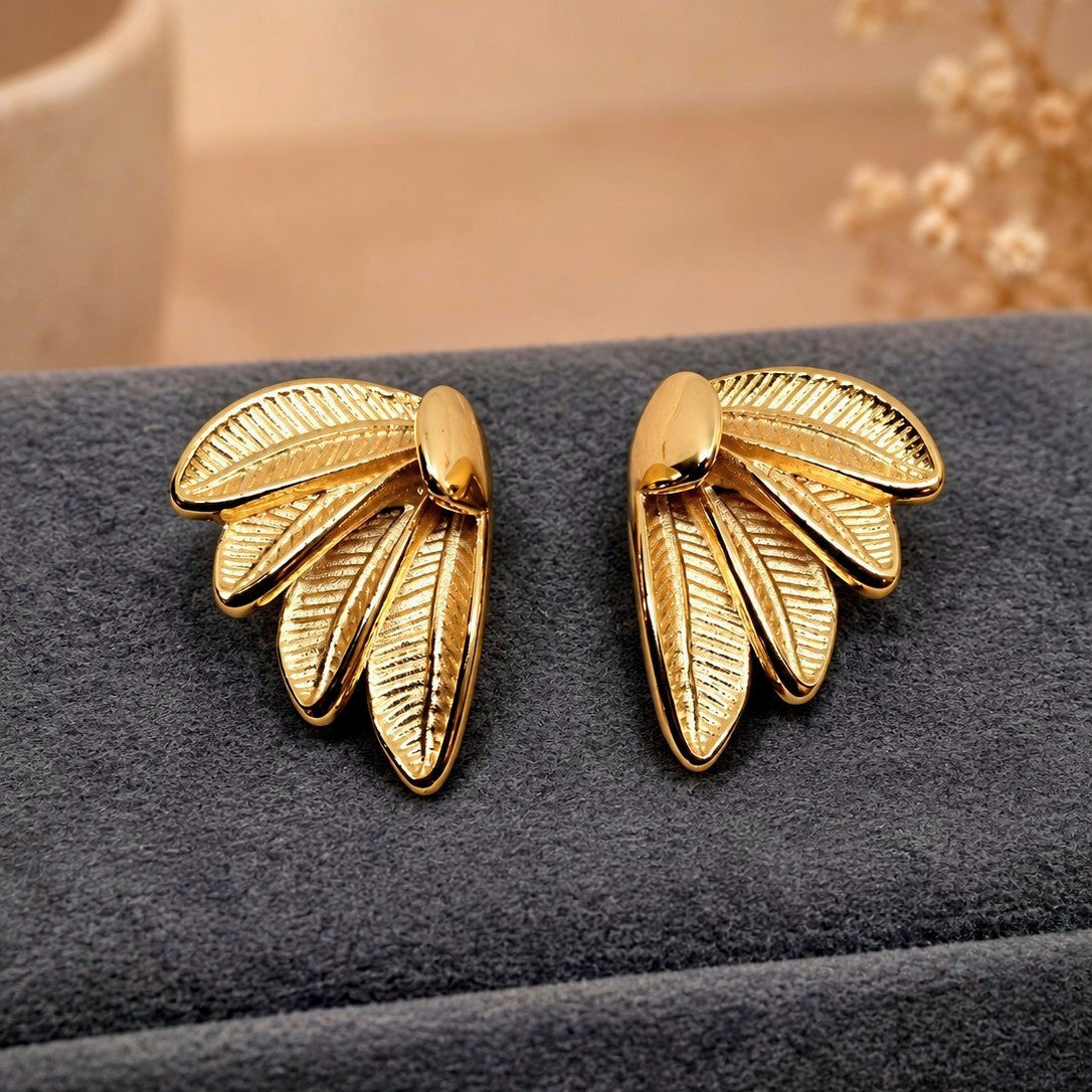 Engraved Leaf Fan Stud Earrings