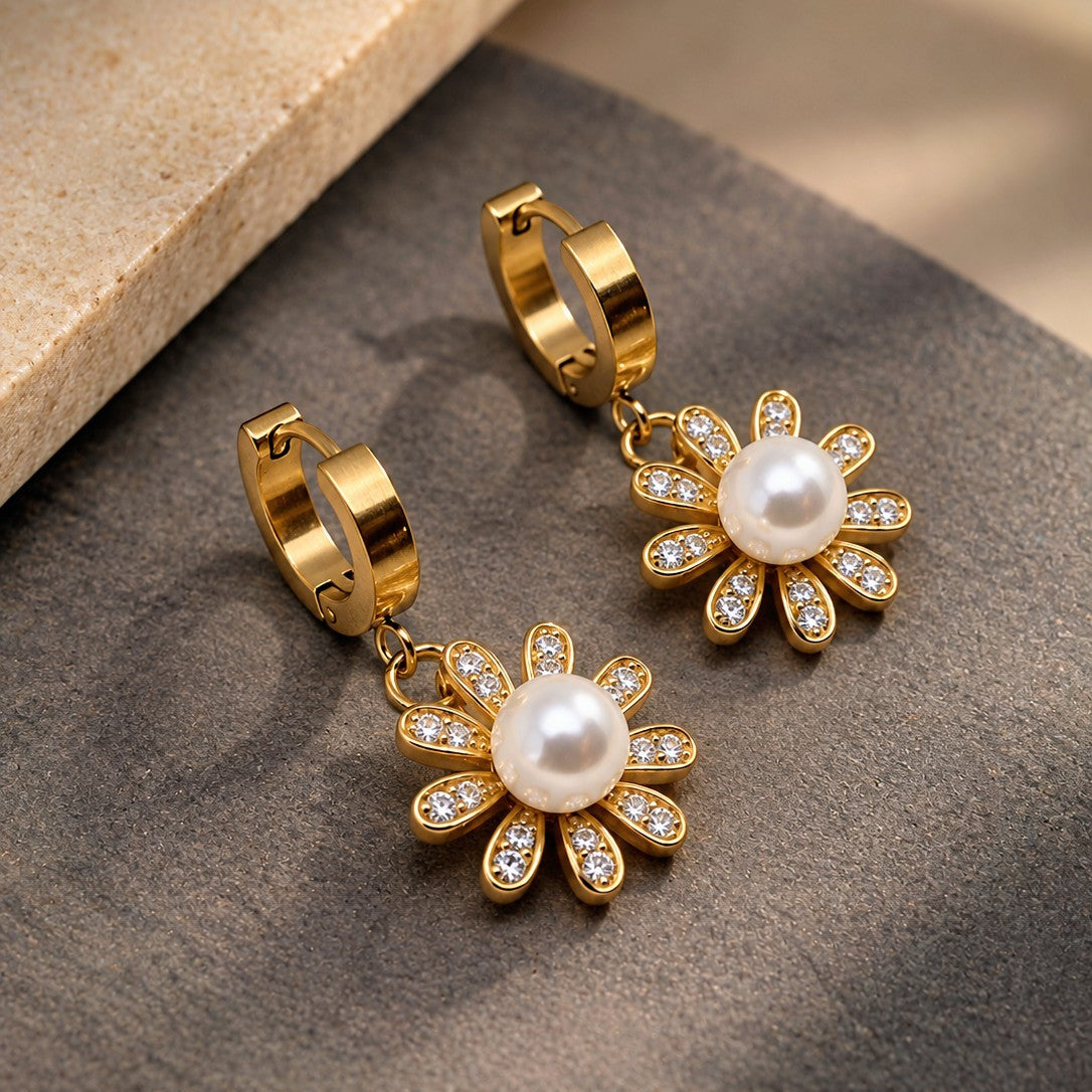 Pearl Centre Daisy Huggies Drop Earrings