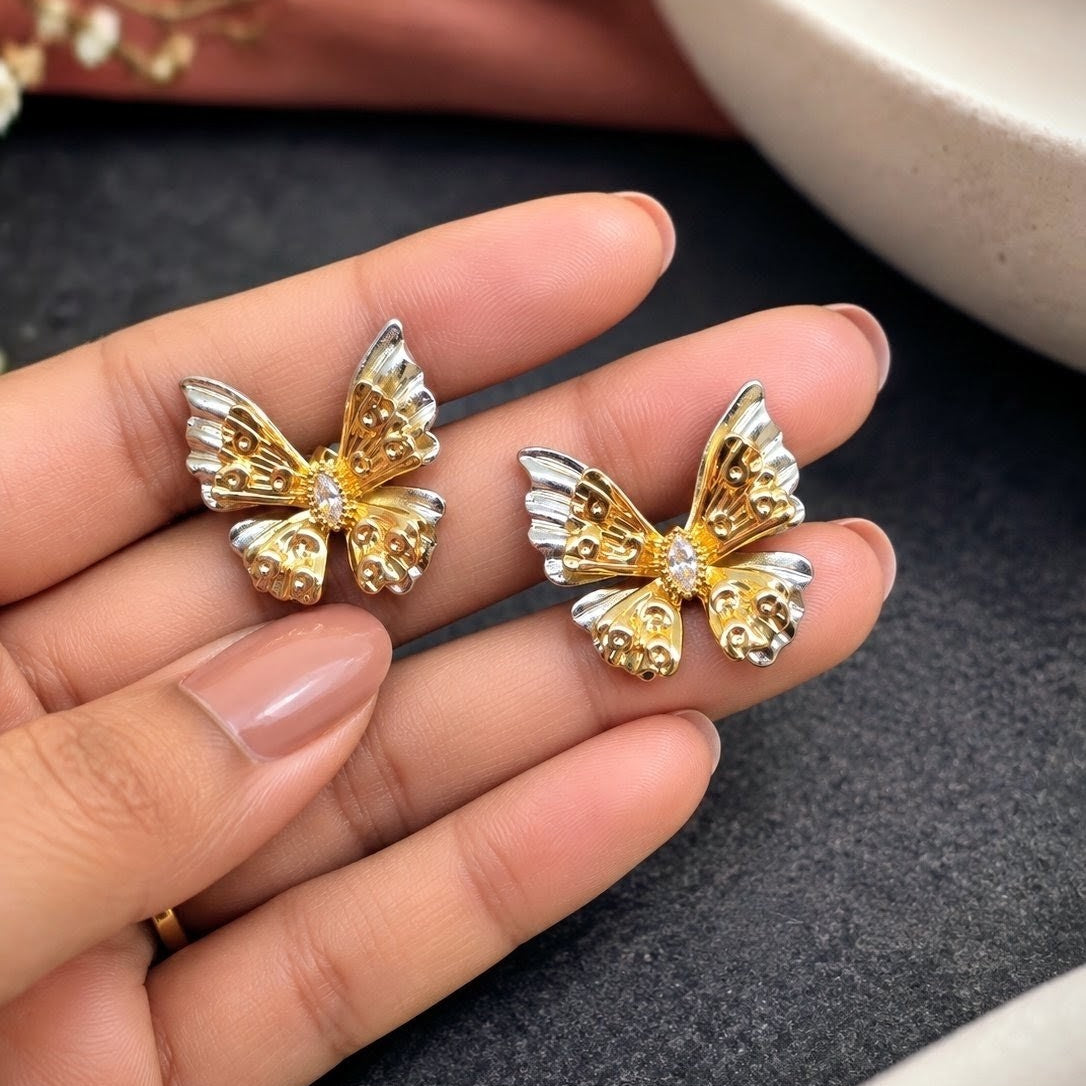 Two Tone Marquise CZ Butterfly Earrings
