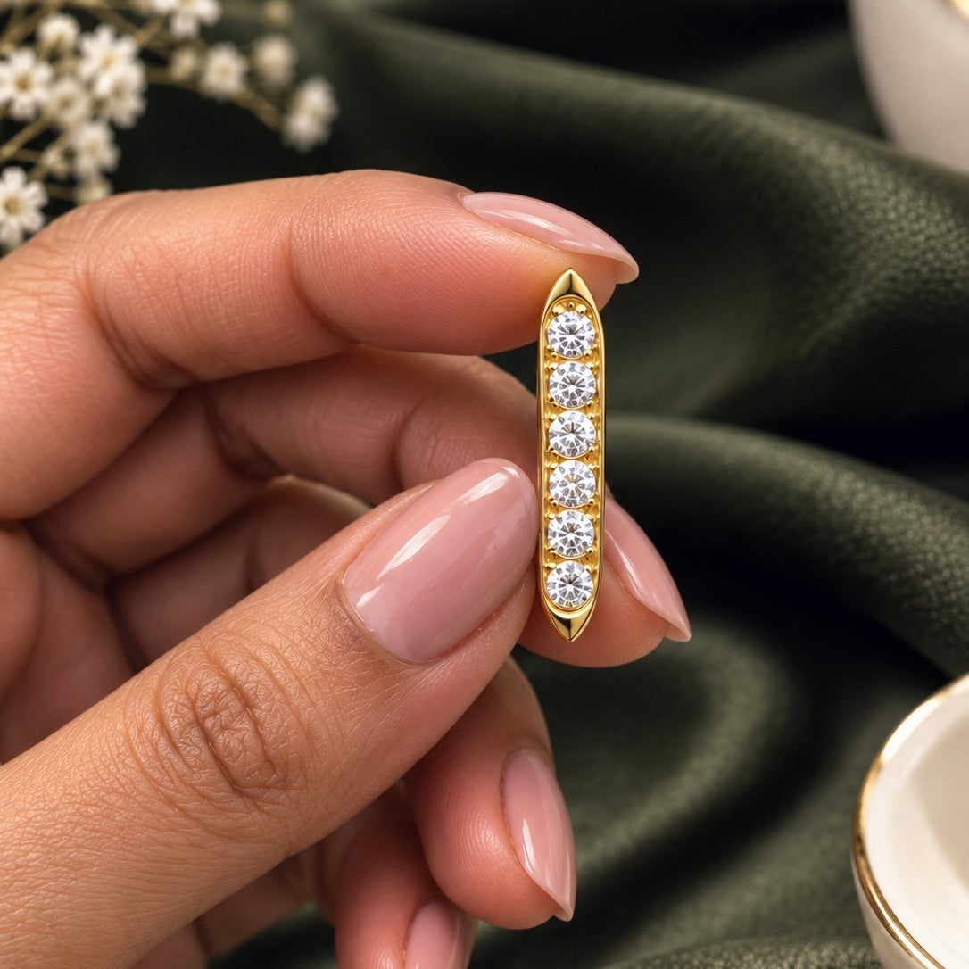 Six Stone CZ Bar Stud Earrings