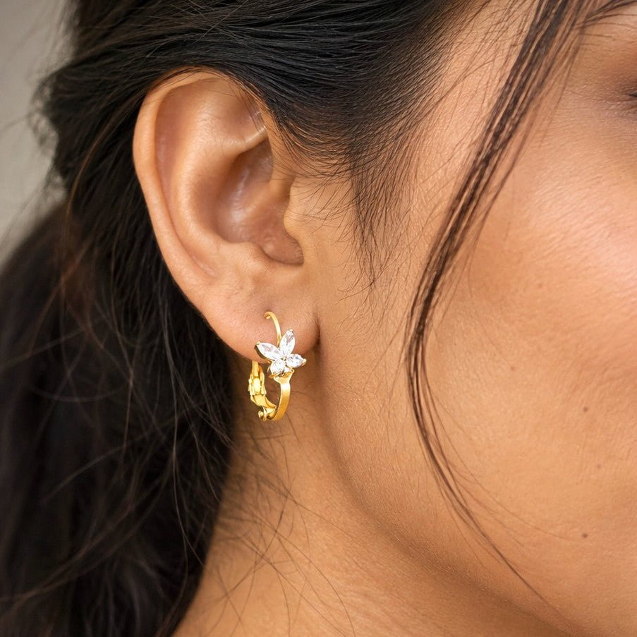 Marquise CZ Flower Leverback Earrings