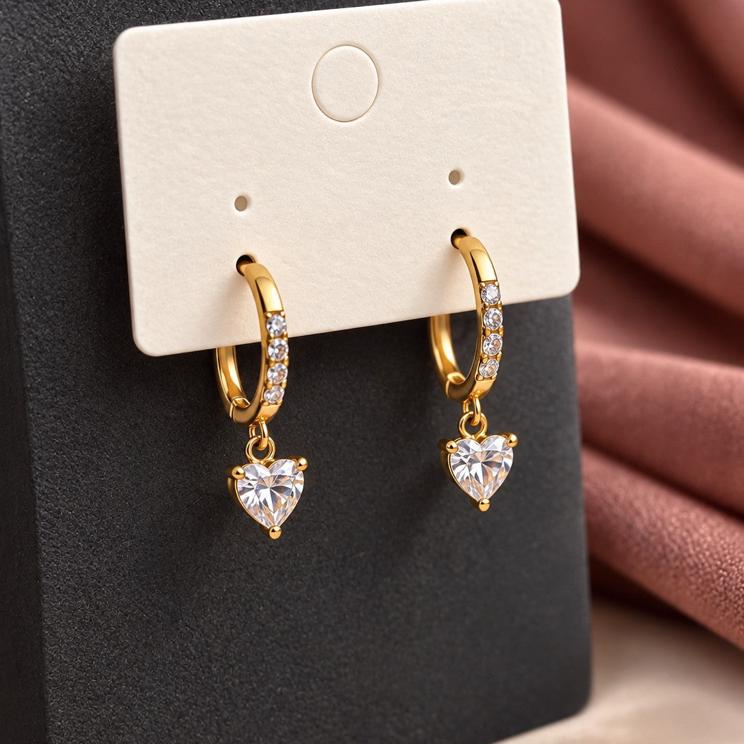 Heart Solitaire Pavé Huggies Drop Earrings