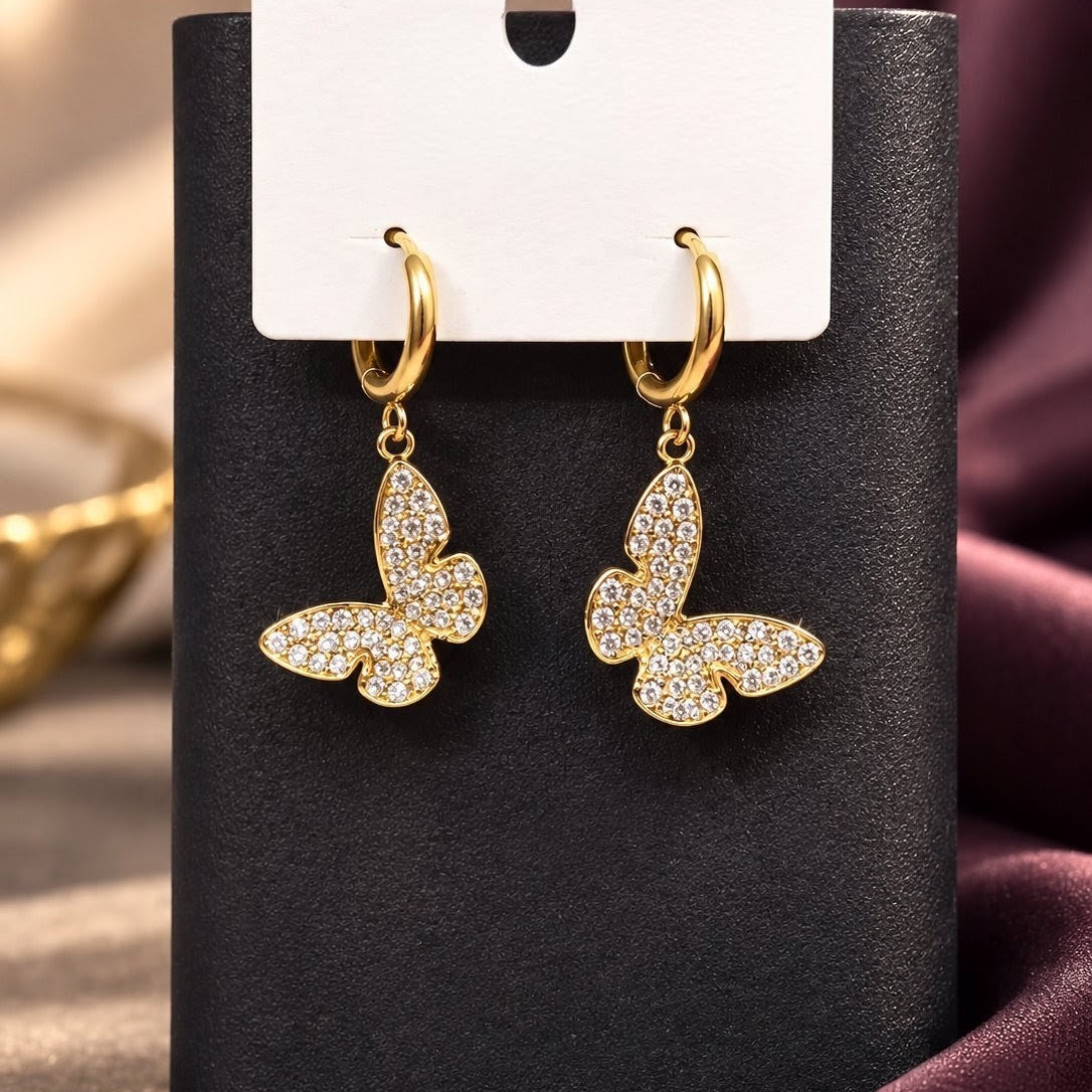 Pavé Butterfly Huggies Drop Earrings