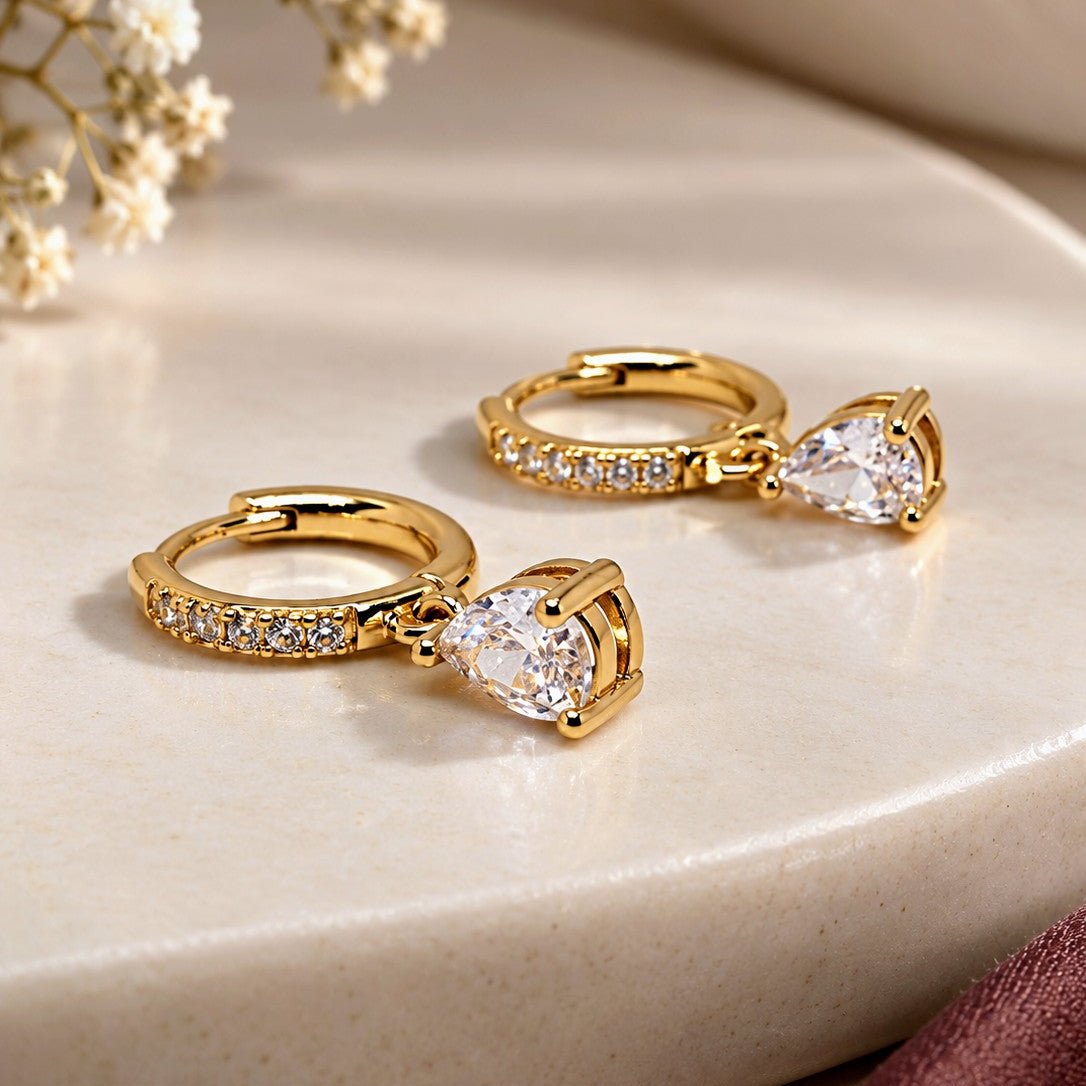 Pave Teardrop Huggies Earrings