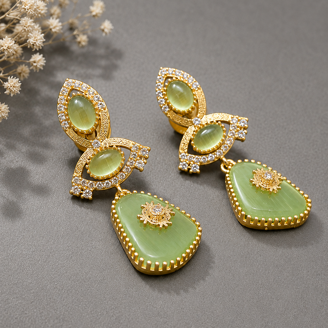 Green Cabochon Drop Earrings