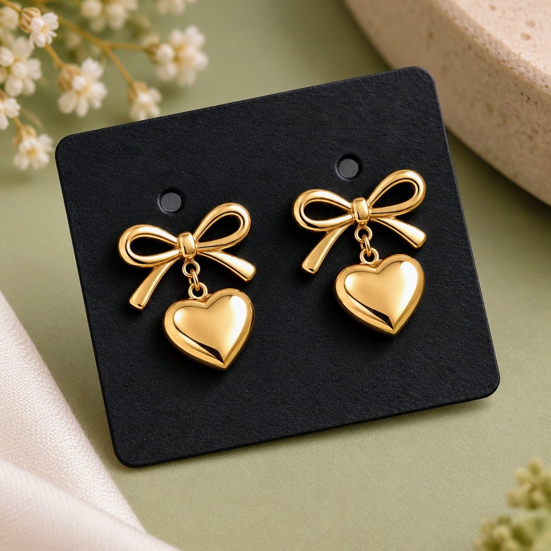 Ribbon Heart Drop Earrings
