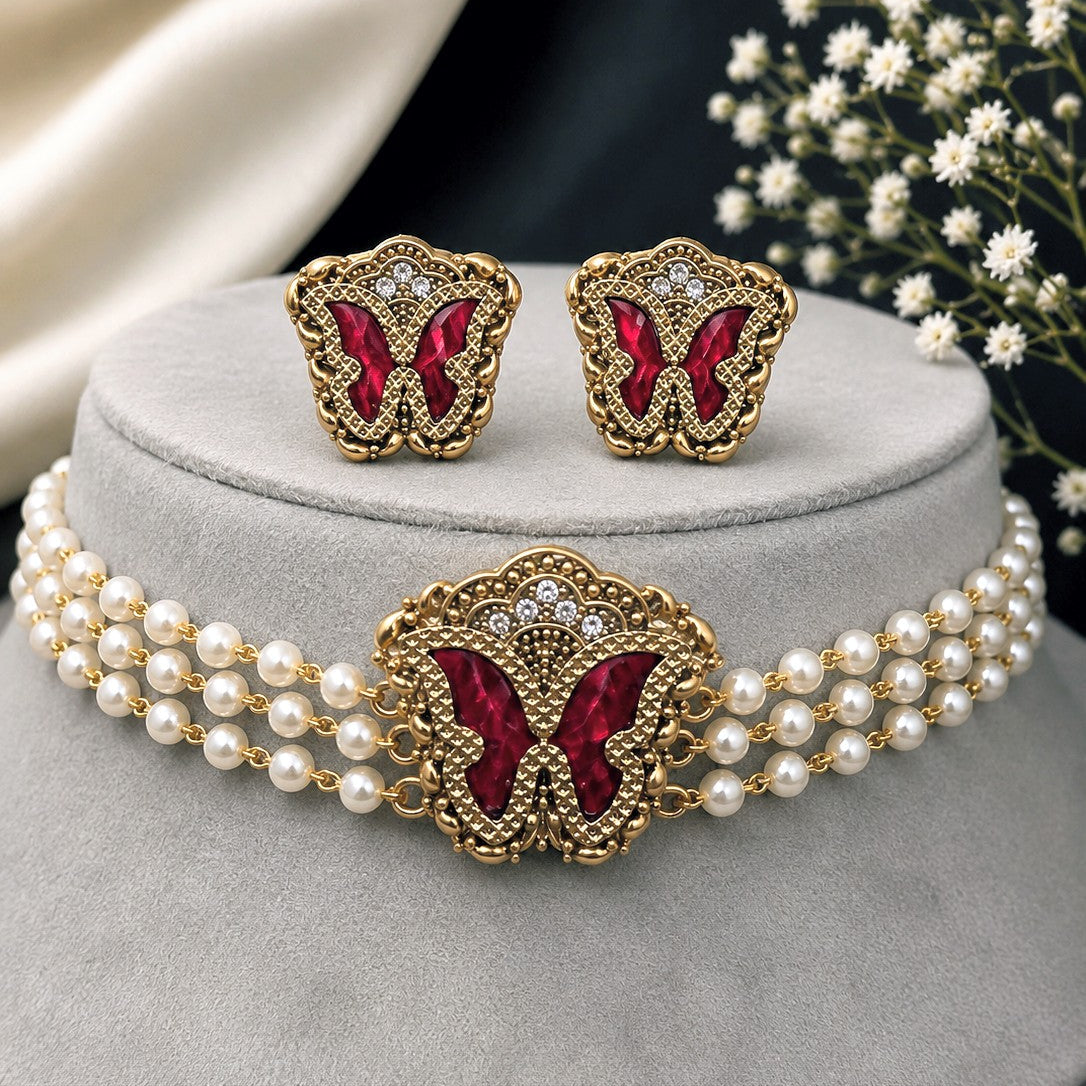 Butterfly Pearl Necklace Set