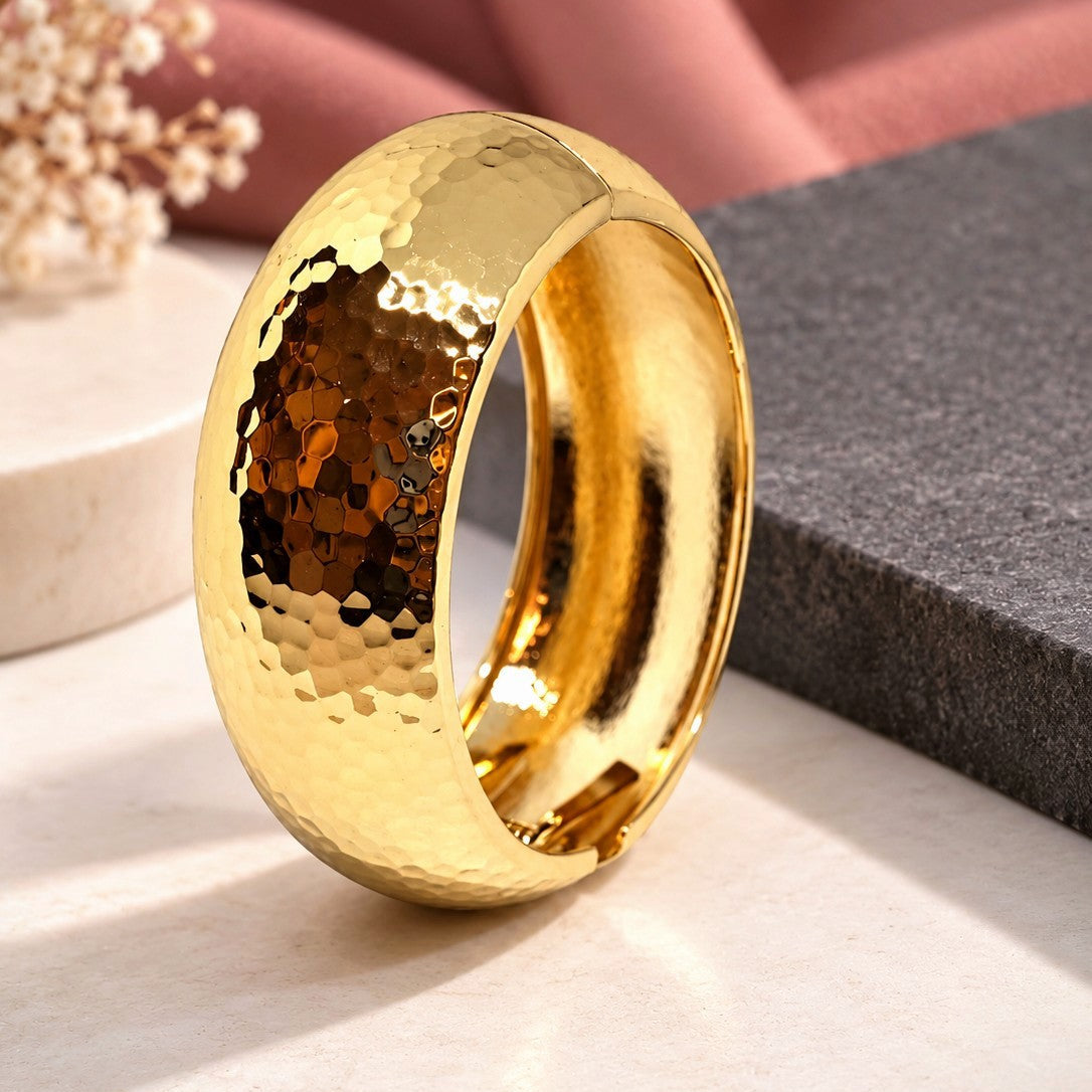 Hammered Wide Dome Cuff Bangle