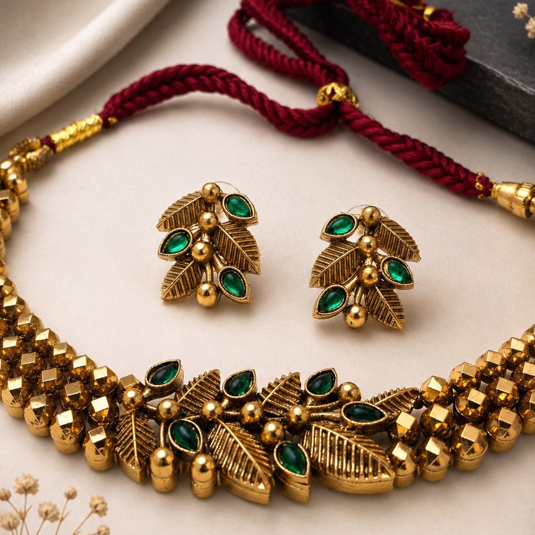 Leaf Branch Beaded Necklace Set