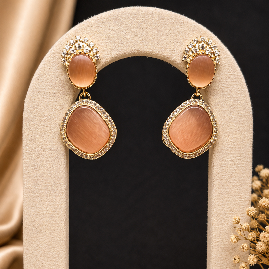 Cabochon Halo Drop Earrings