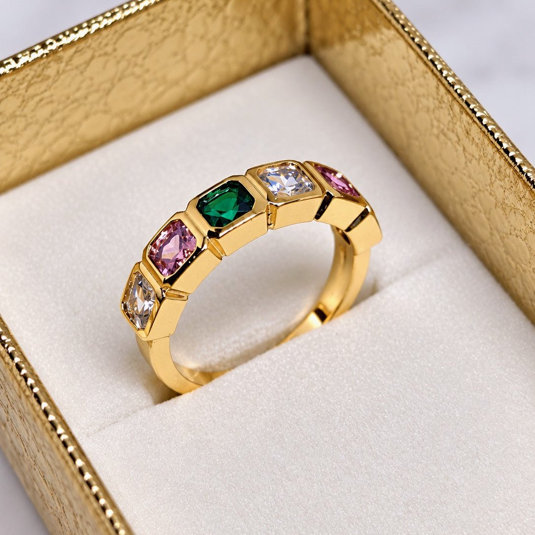 Multi Stone Square Ring
