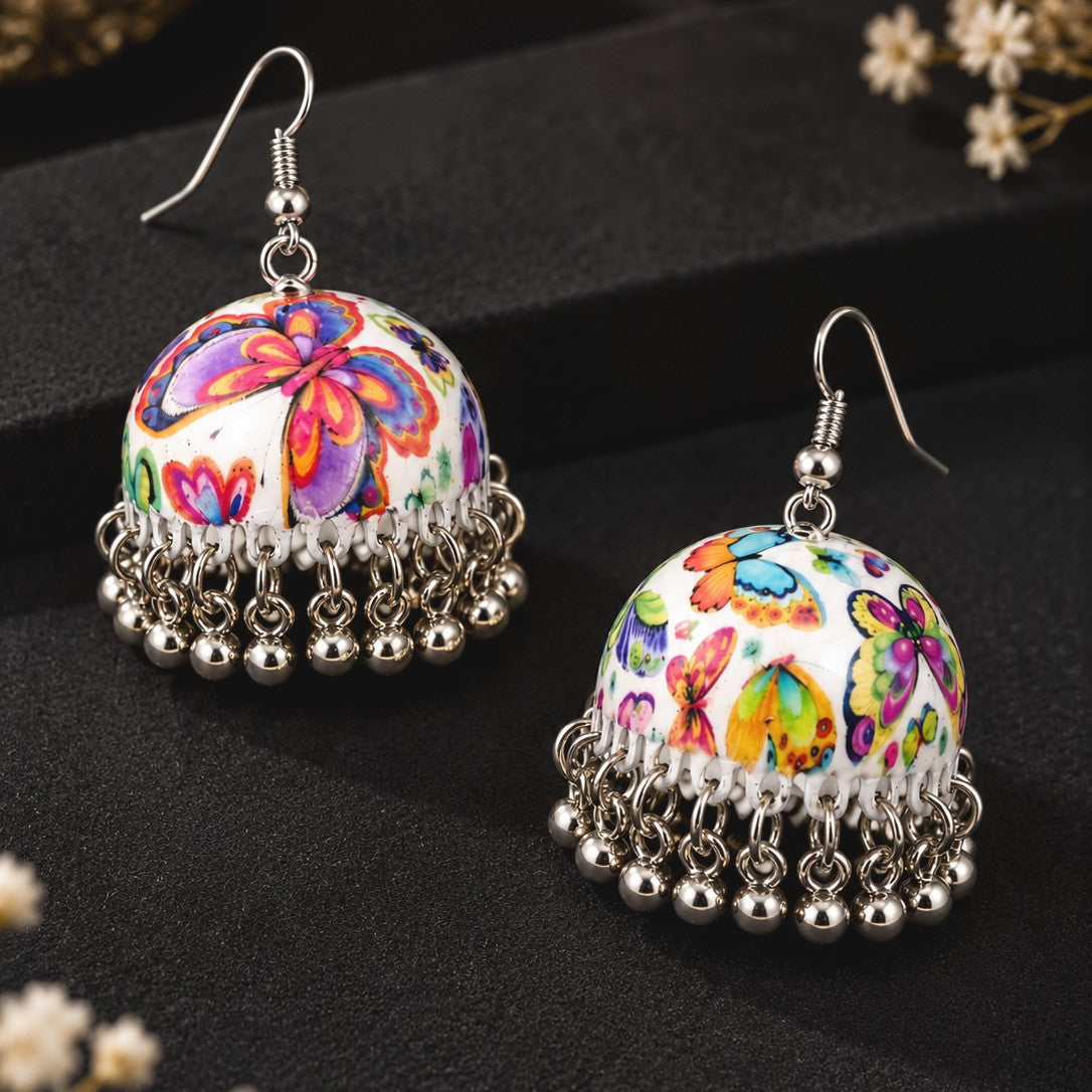 Butterfly Print Jhumka Earrings