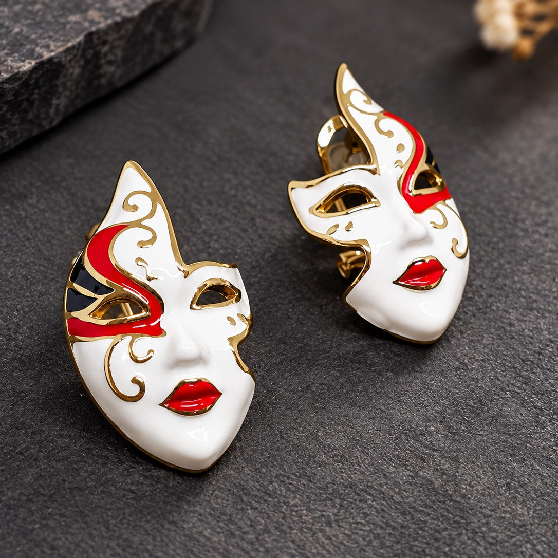Enamel Masquerade Mask Earrings