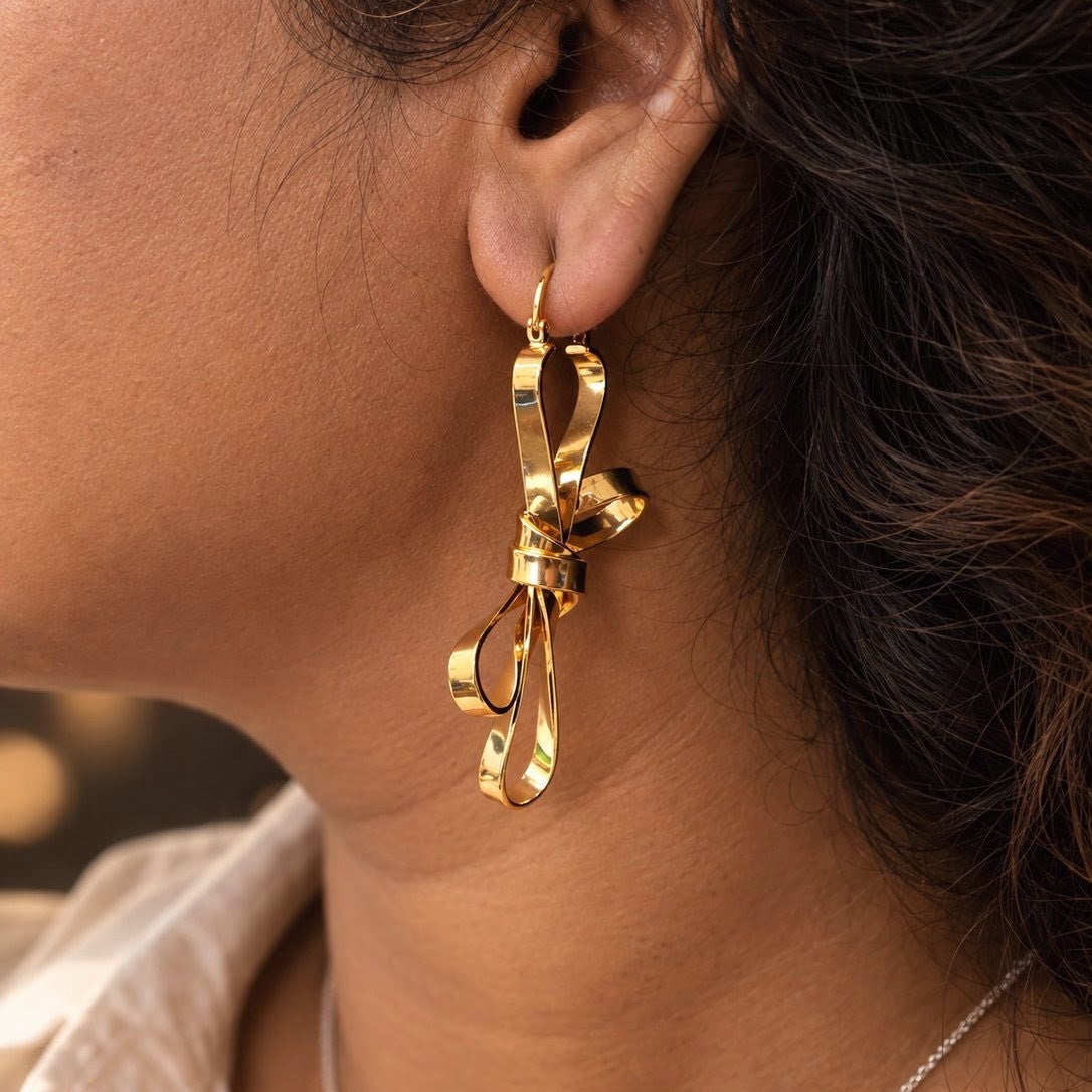 Sculpted Ribbon Bow Drop Earrings
