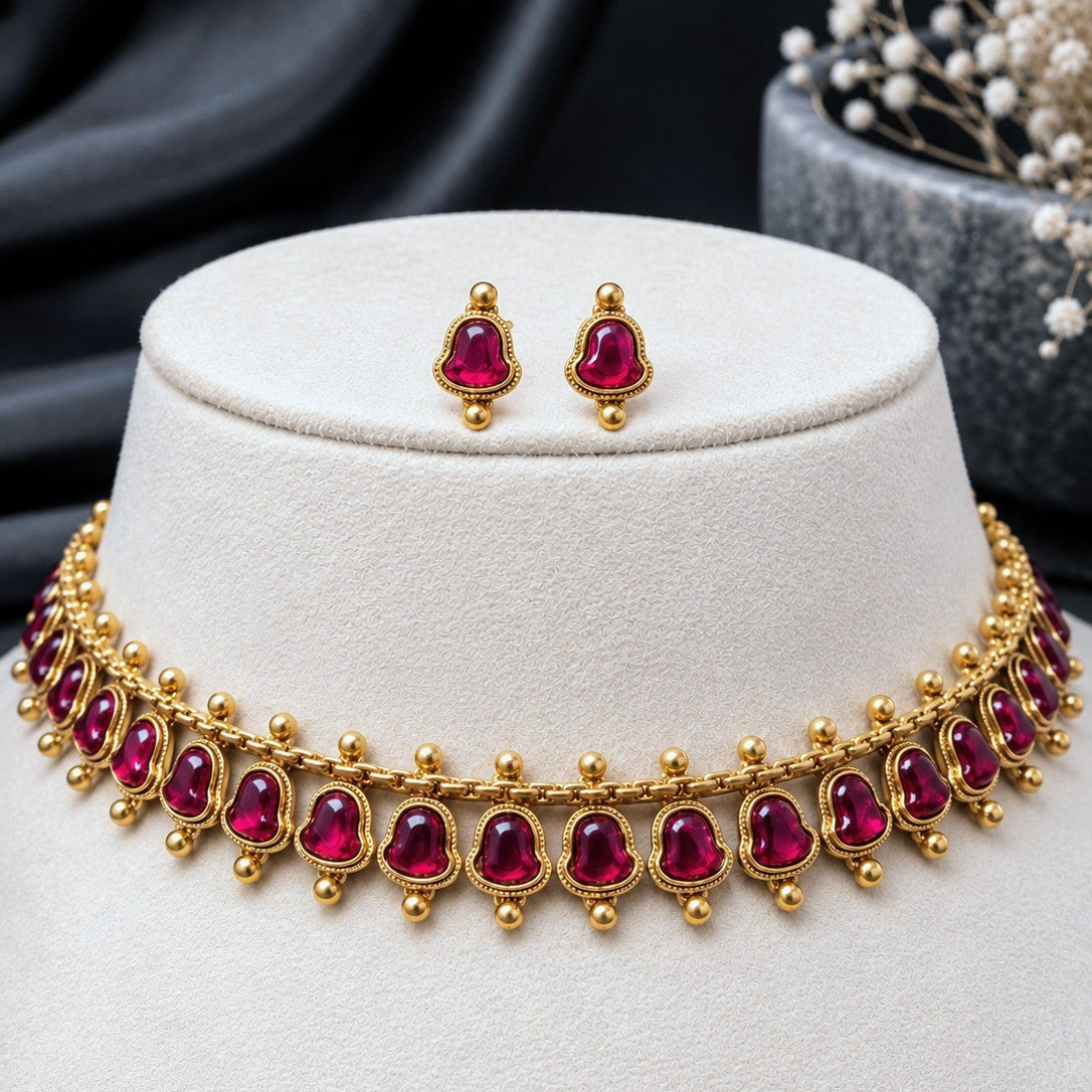 Bell Cabochon Drop Necklace Set