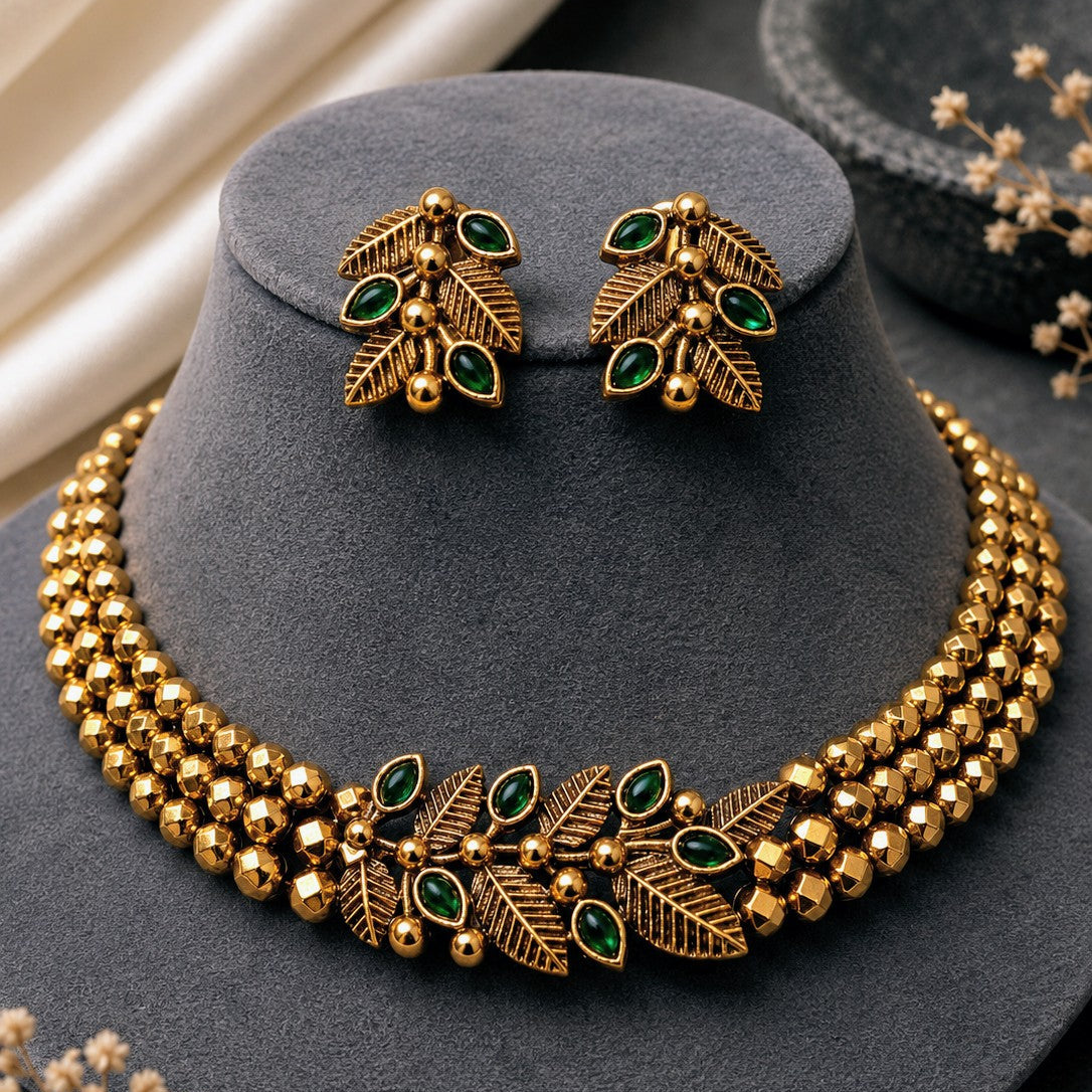 Leaf Branch Beaded Necklace Set