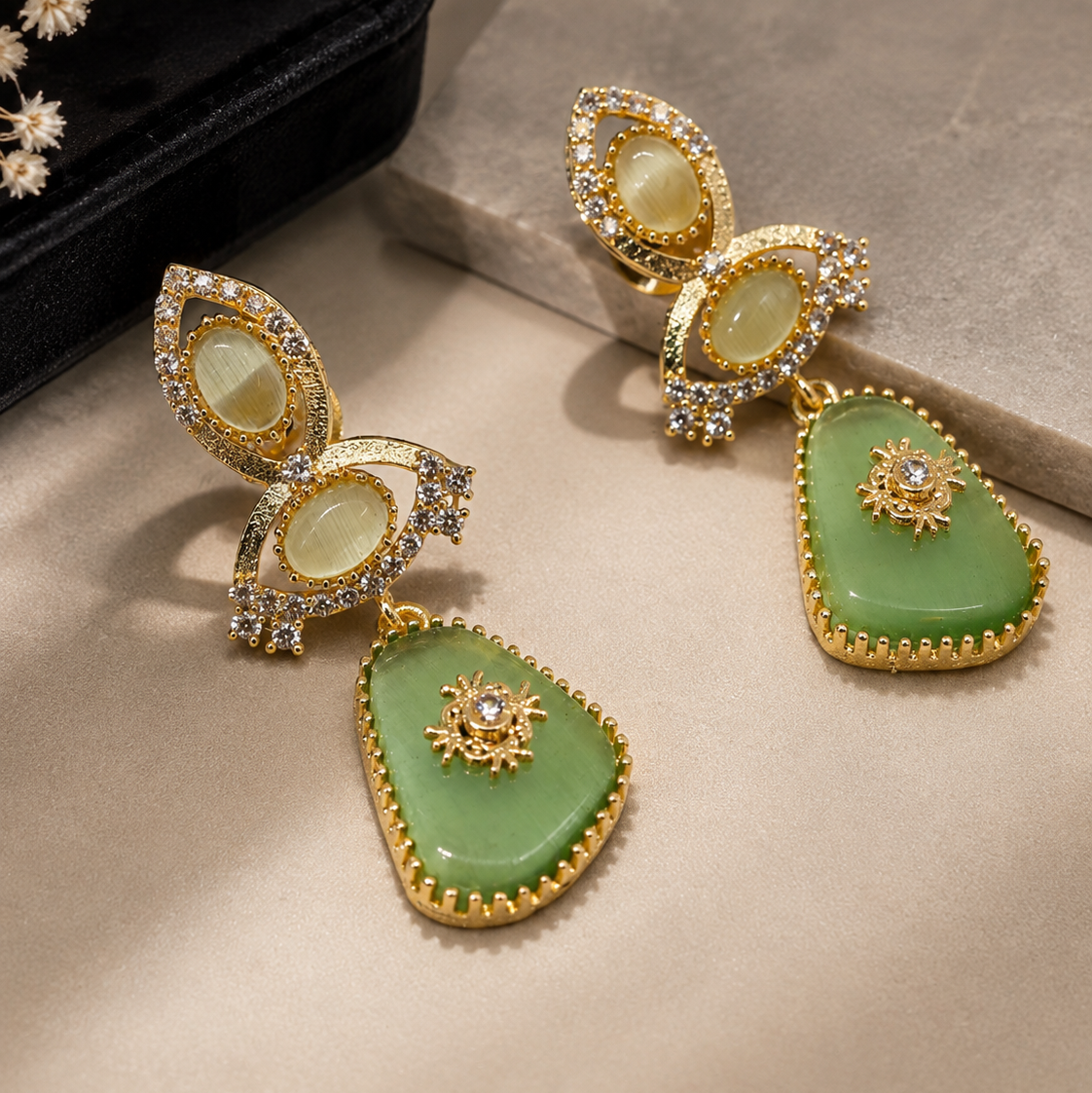 Green Cabochon Drop Earrings