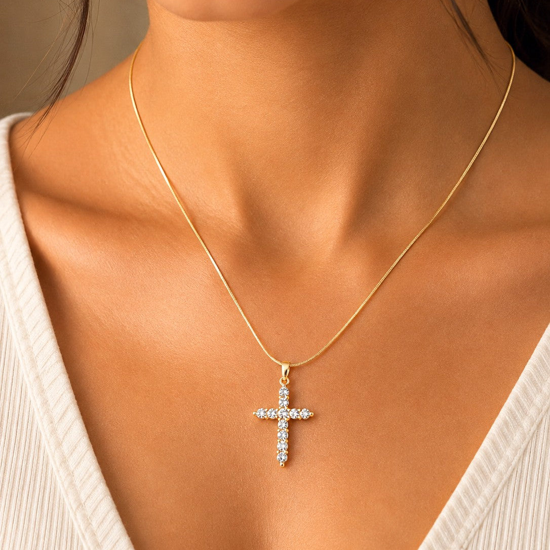 Elongated CZ Cross Necklace