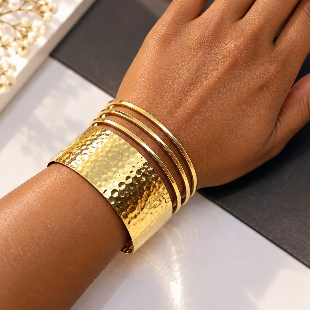 Hammered Panel Wire Split Cuff Bangle