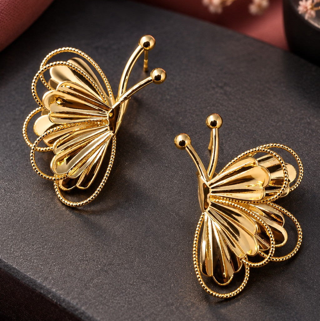Fluted Rope Edge Butterfly Earrings