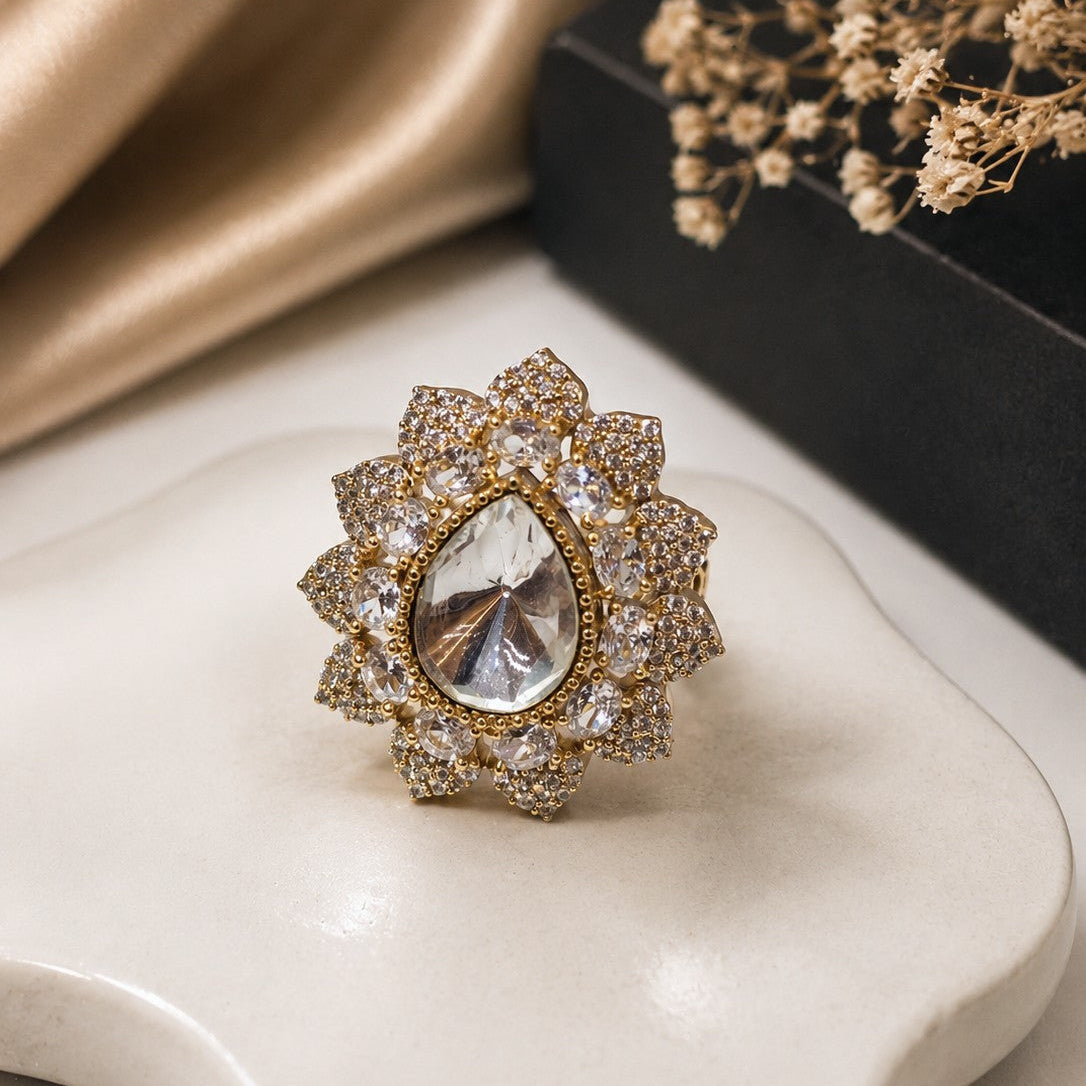 Layered Floral Cluster Ring