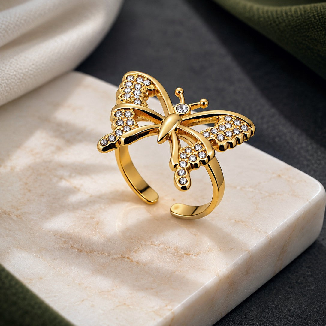 Pavé Wing Butterfly Adjustable Ring