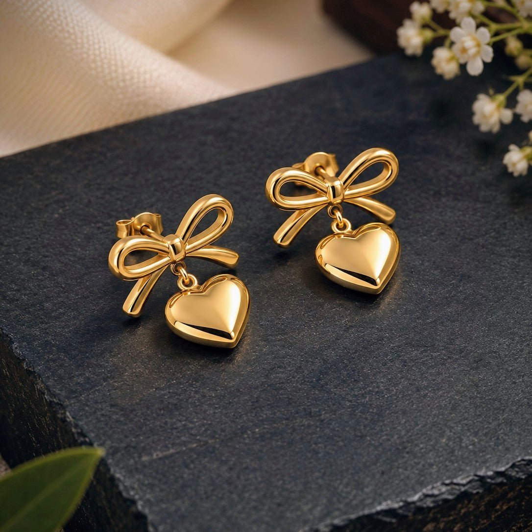 Ribbon Heart Drop Earrings