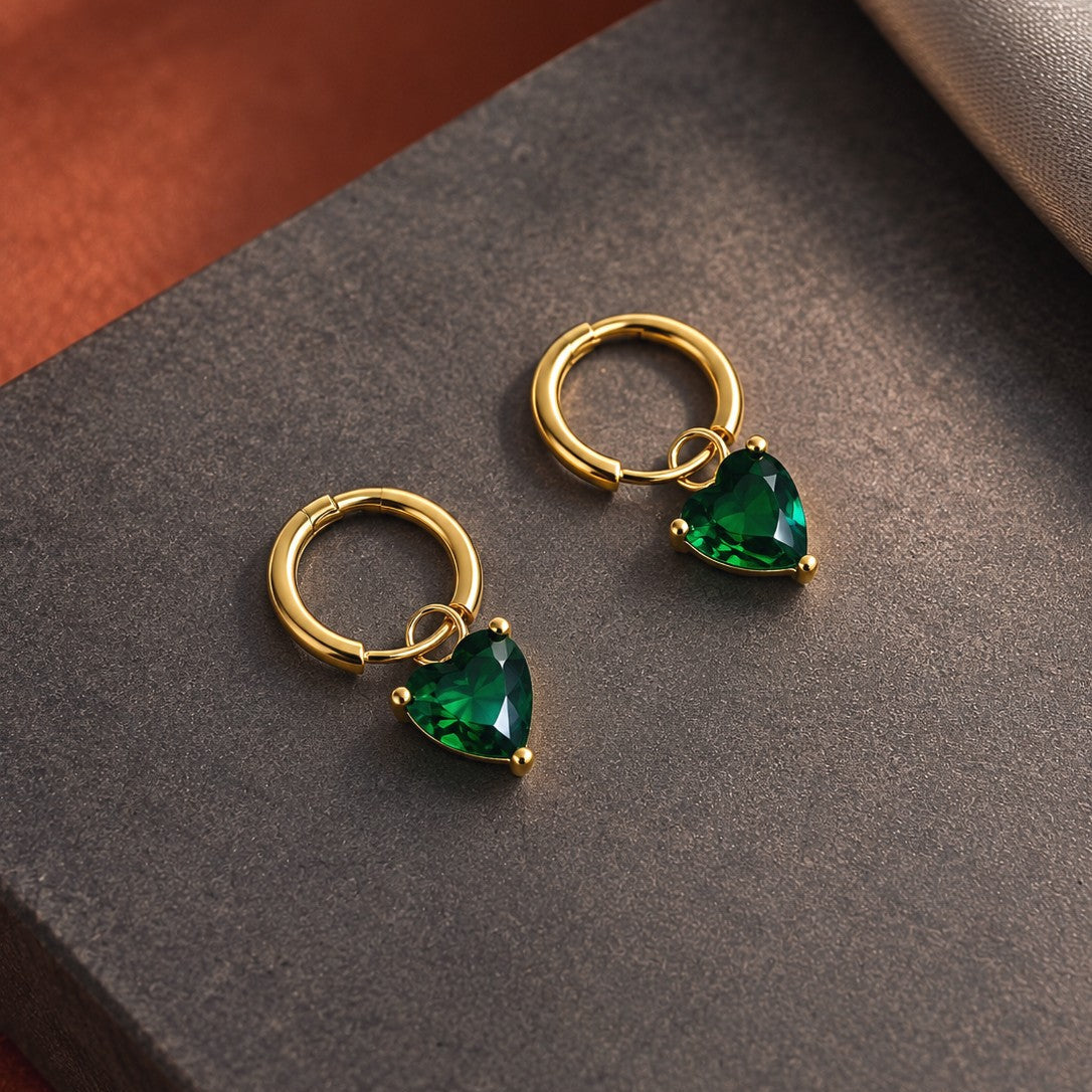 Heart Cut Stone Huggies Drop Earrings