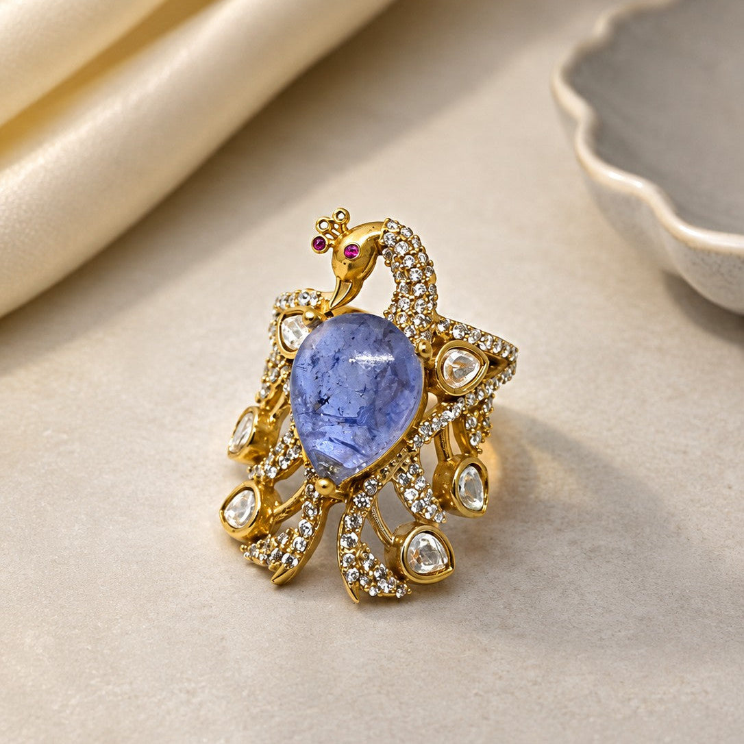 Peacock Feather Cabochon Ring