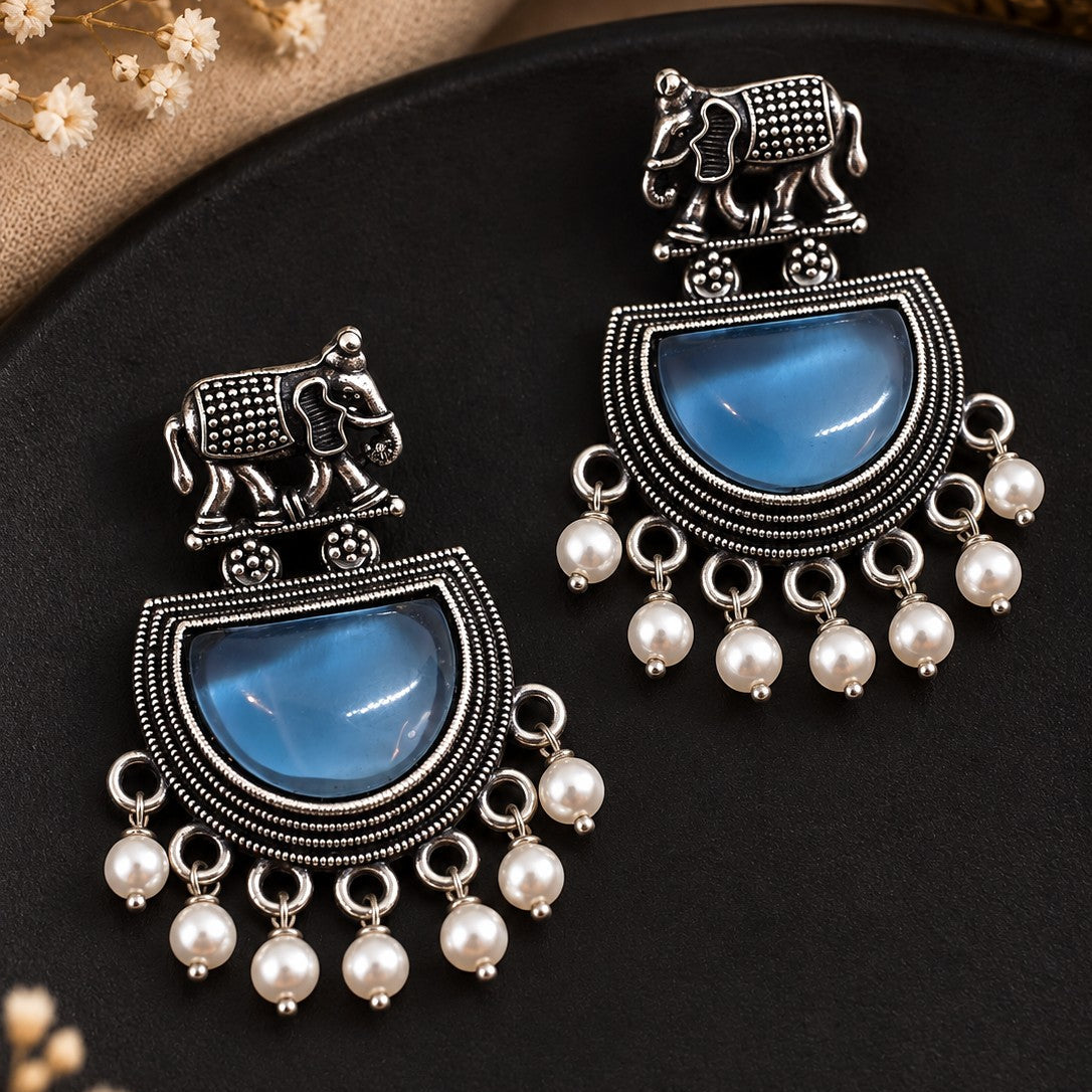 Elephant Half Moon Drop Earrings