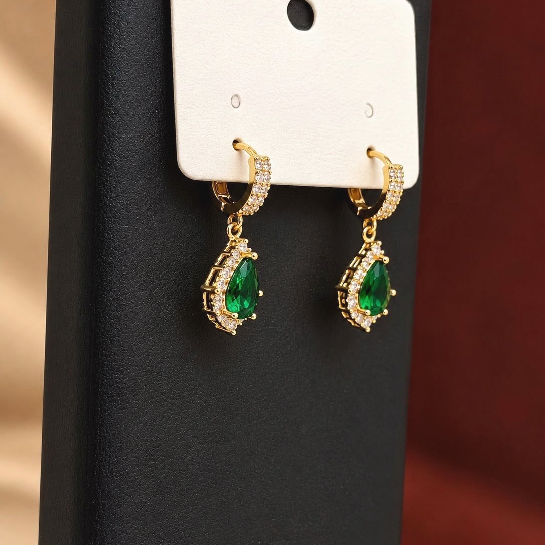 Pear Cut Halo Huggies Drop Earrings