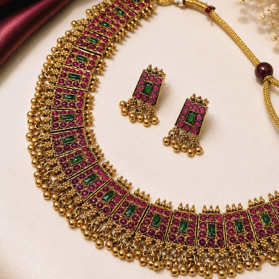 Gemstone Panel Necklace Set