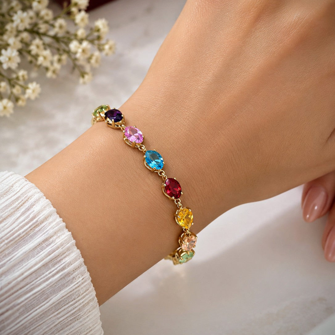 Rainbow Pear Stone Bracelet