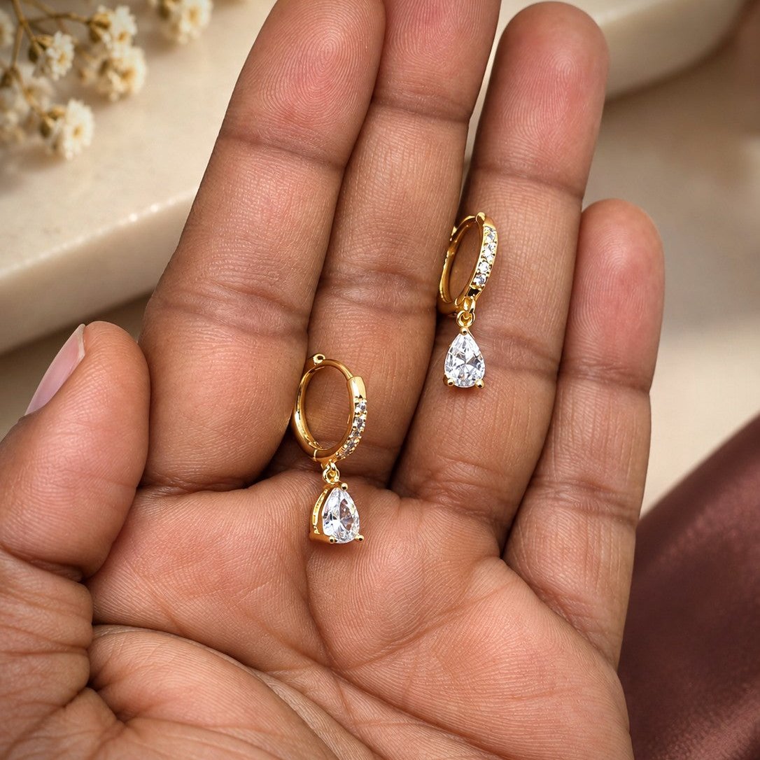 Pave Teardrop Huggies Earrings