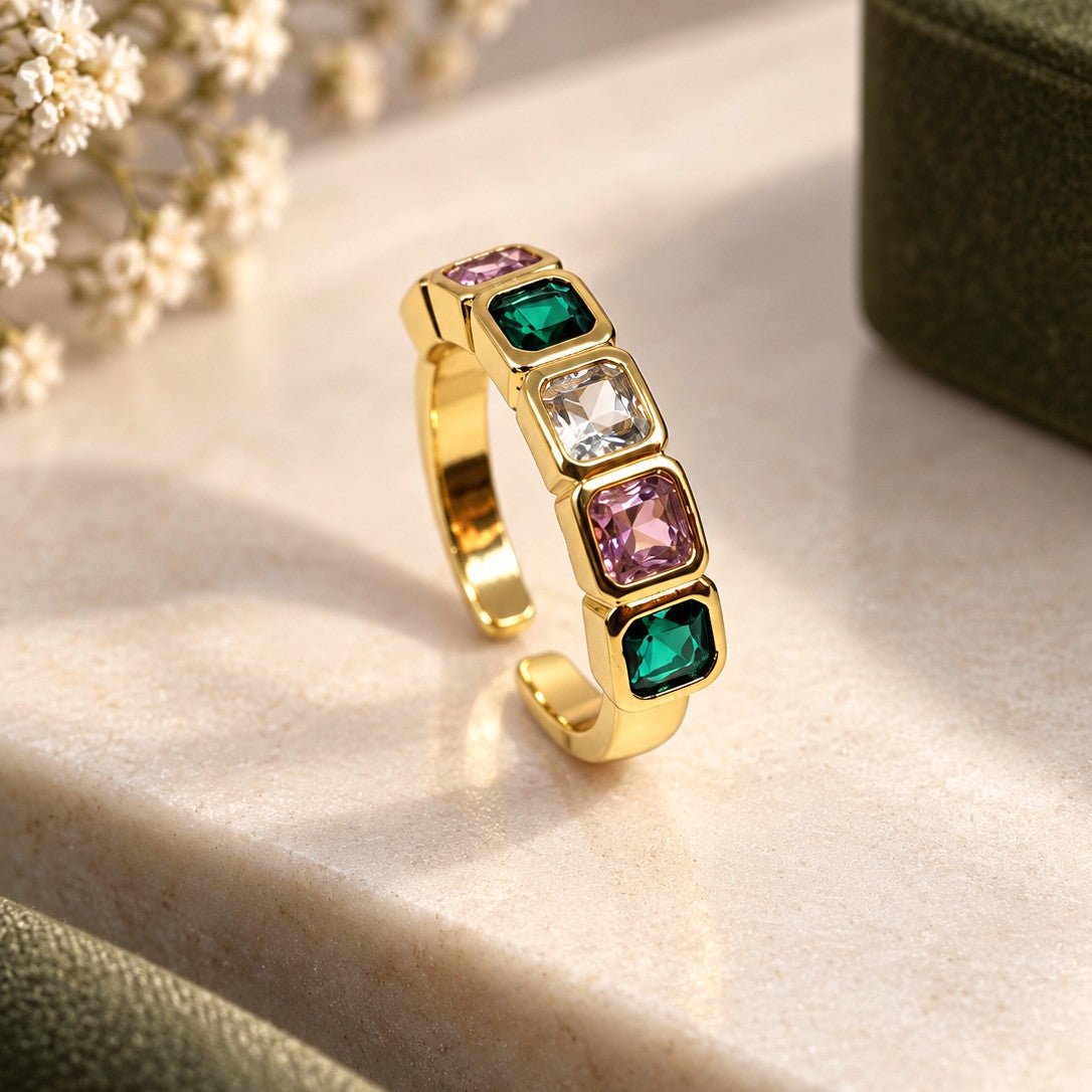 Multi Stone Square Ring
