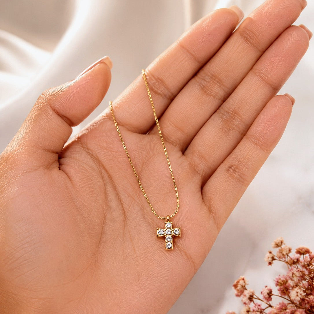 Round CZ Cross Necklace
