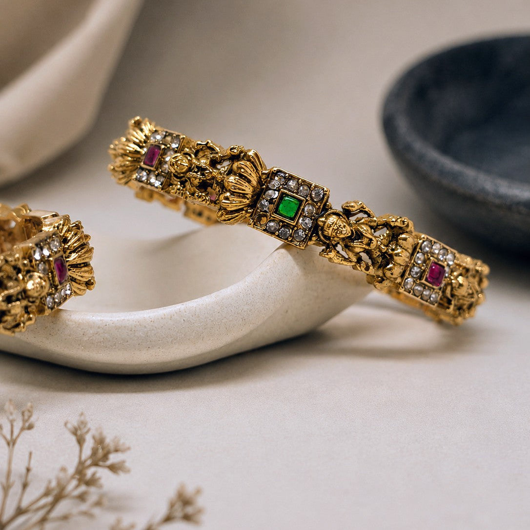 Baroque Medallion Bangle Pair
