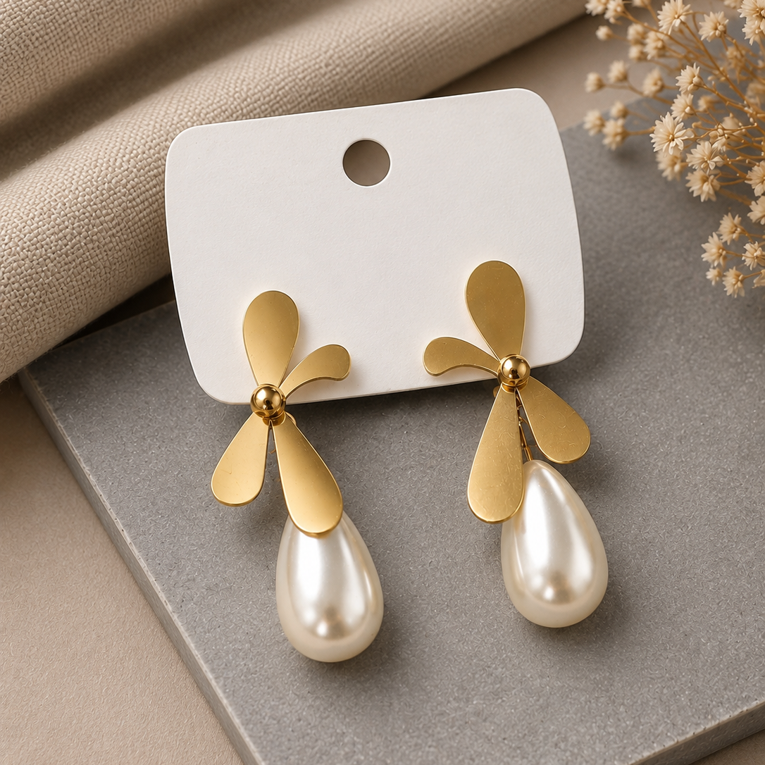 Petal Pearl Drop Earrings