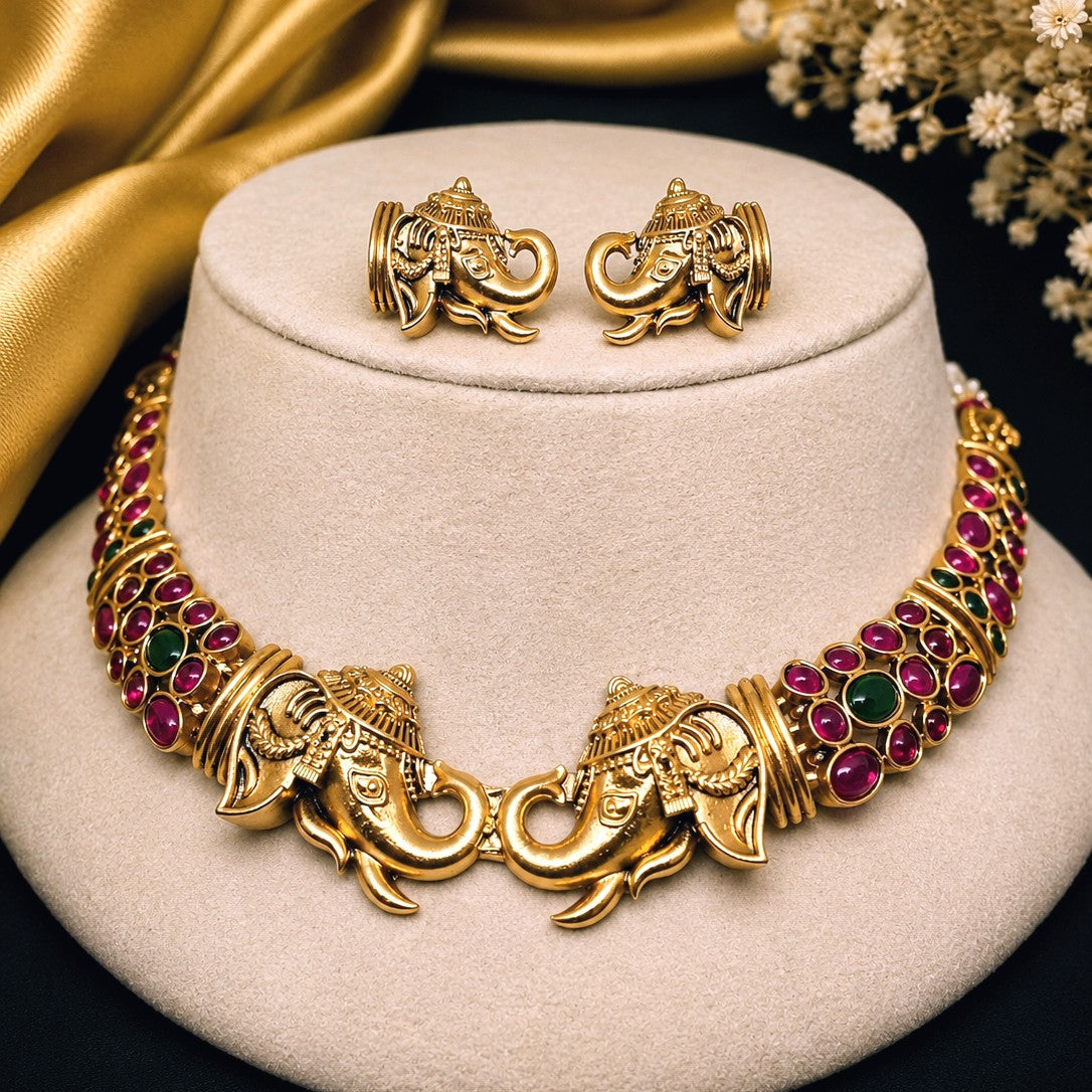 Elephant Head Pavé Necklace Set