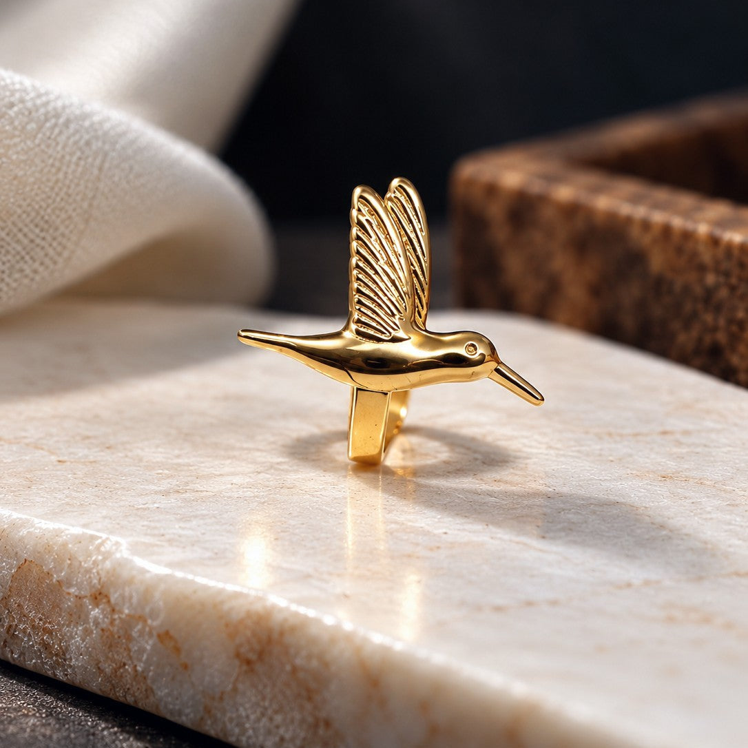 Sculpted Hummingbird Cocktail Ring