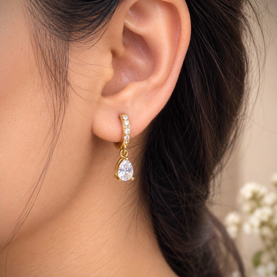 Pave Teardrop Huggies Earrings