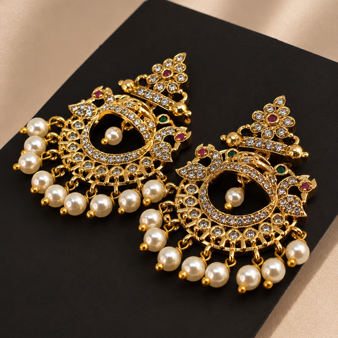 Chandbali Pearl Fringe Earrings
