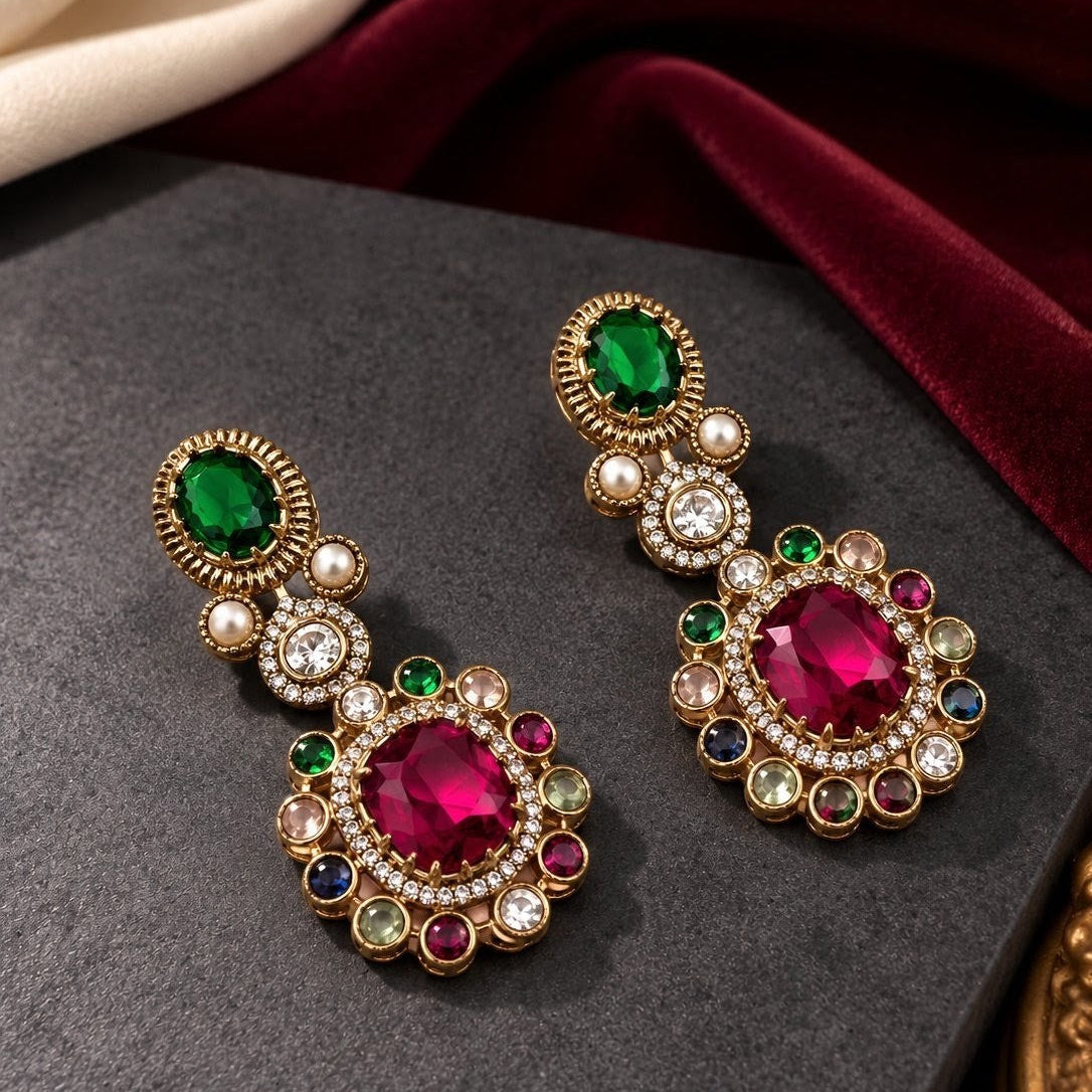 Cushion Medallion Multi-Gem Choker Necklace