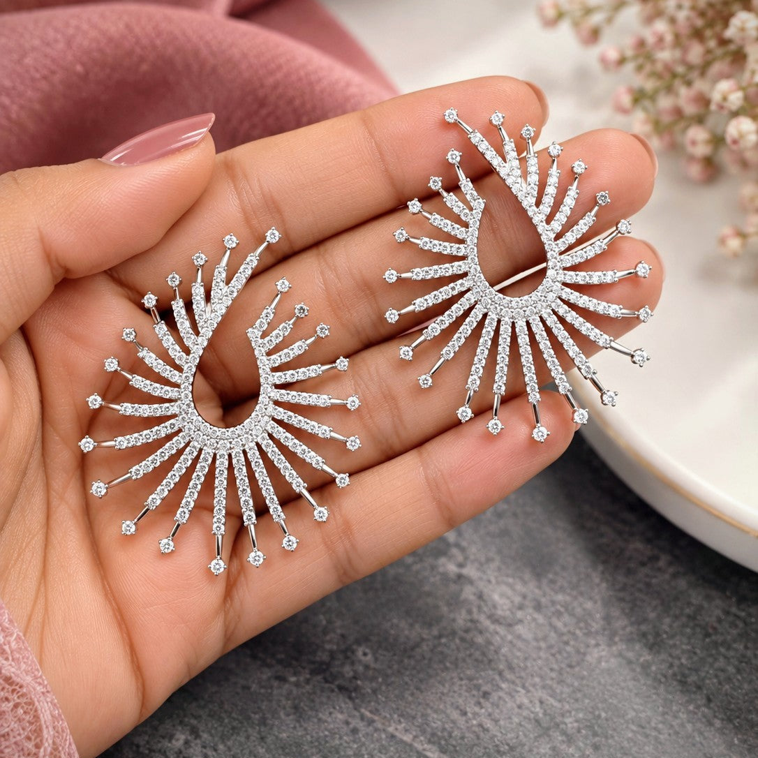 Silver Tone CZ Starburst Earrings