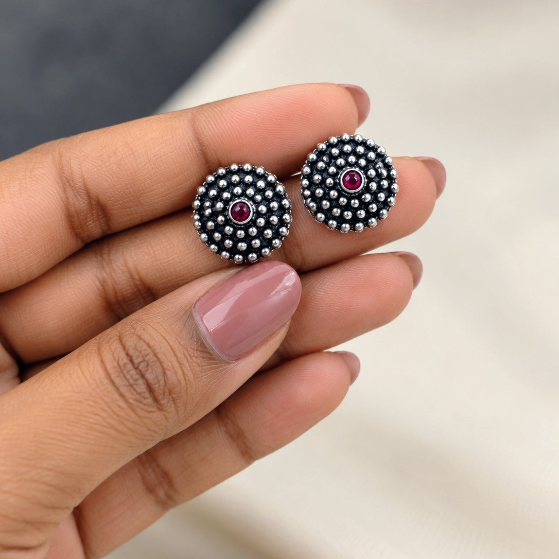 Oxidised Beaded Dome Stone Choker Necklace Set